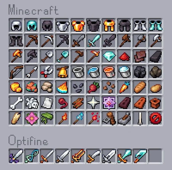 What types of icons are found in Minecraft